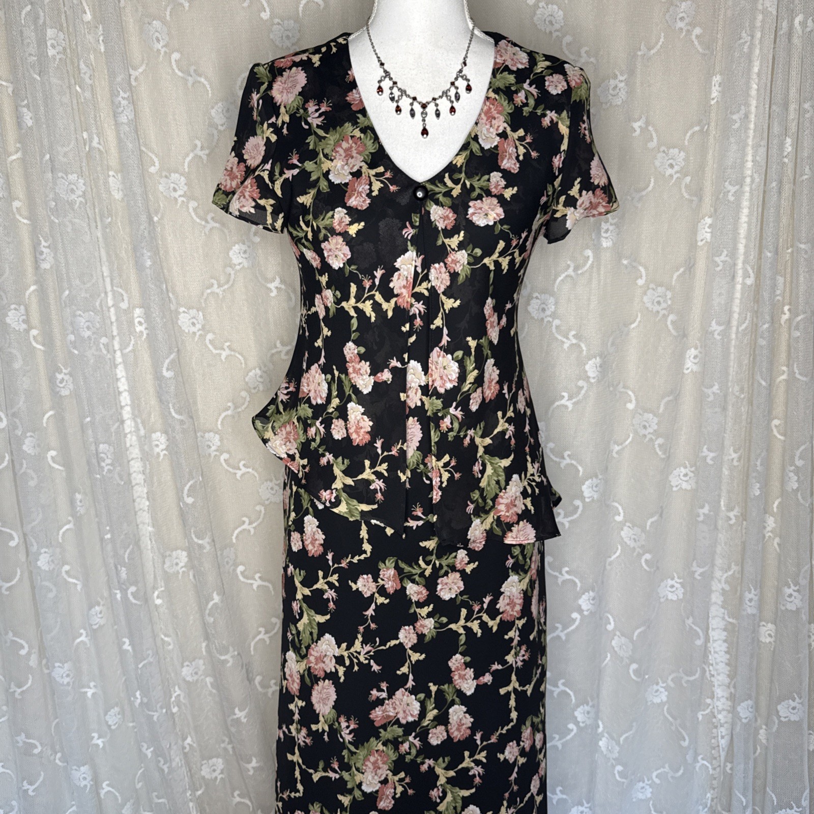 VTG Positive Attitude Bias Cut Multicolor Floral Print Solid Lined Dress Size 6