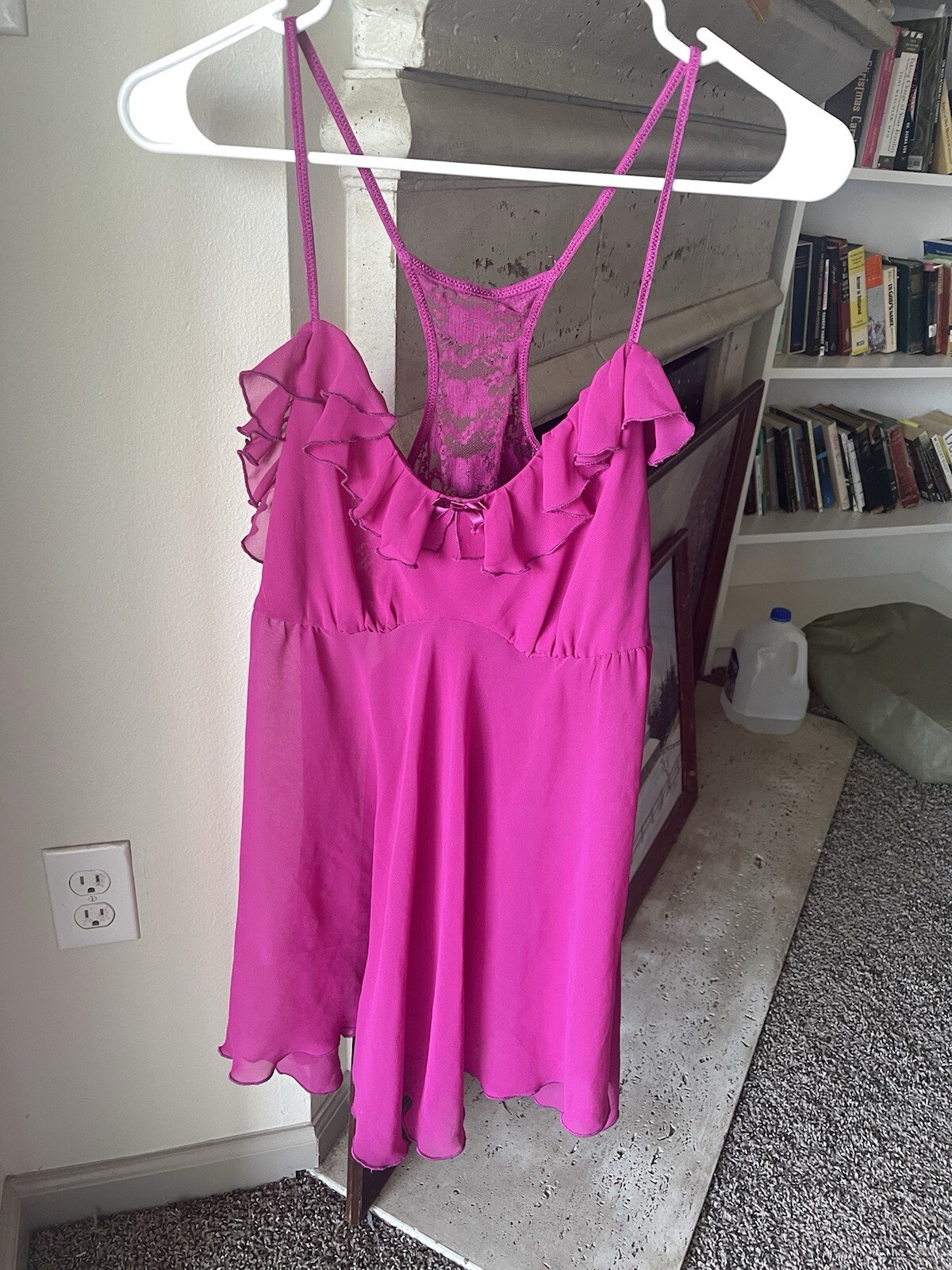 Hot Pink Lingerie Nighty Romantic Coquet Slip Dress Ruffles Spring Fairycore