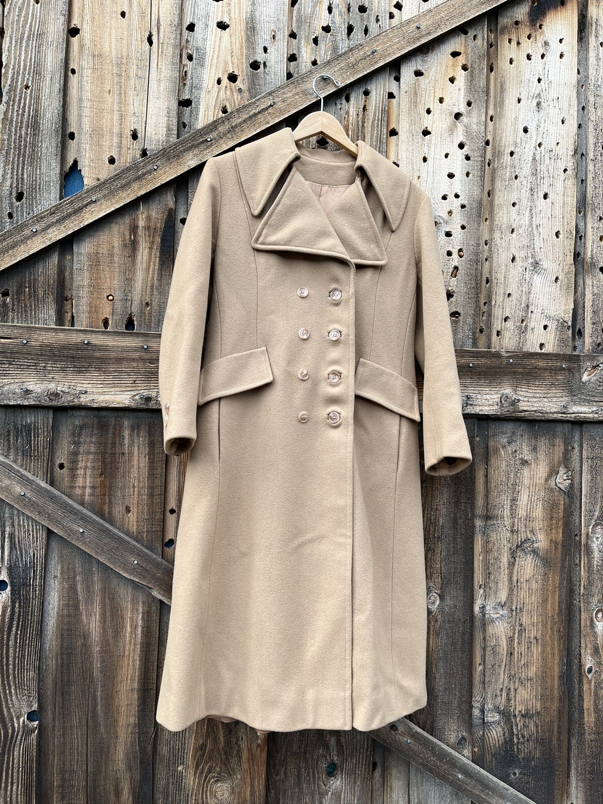 Vintage Beige Double Breasted Winter Coat by Carillon Size Small/ Medium
