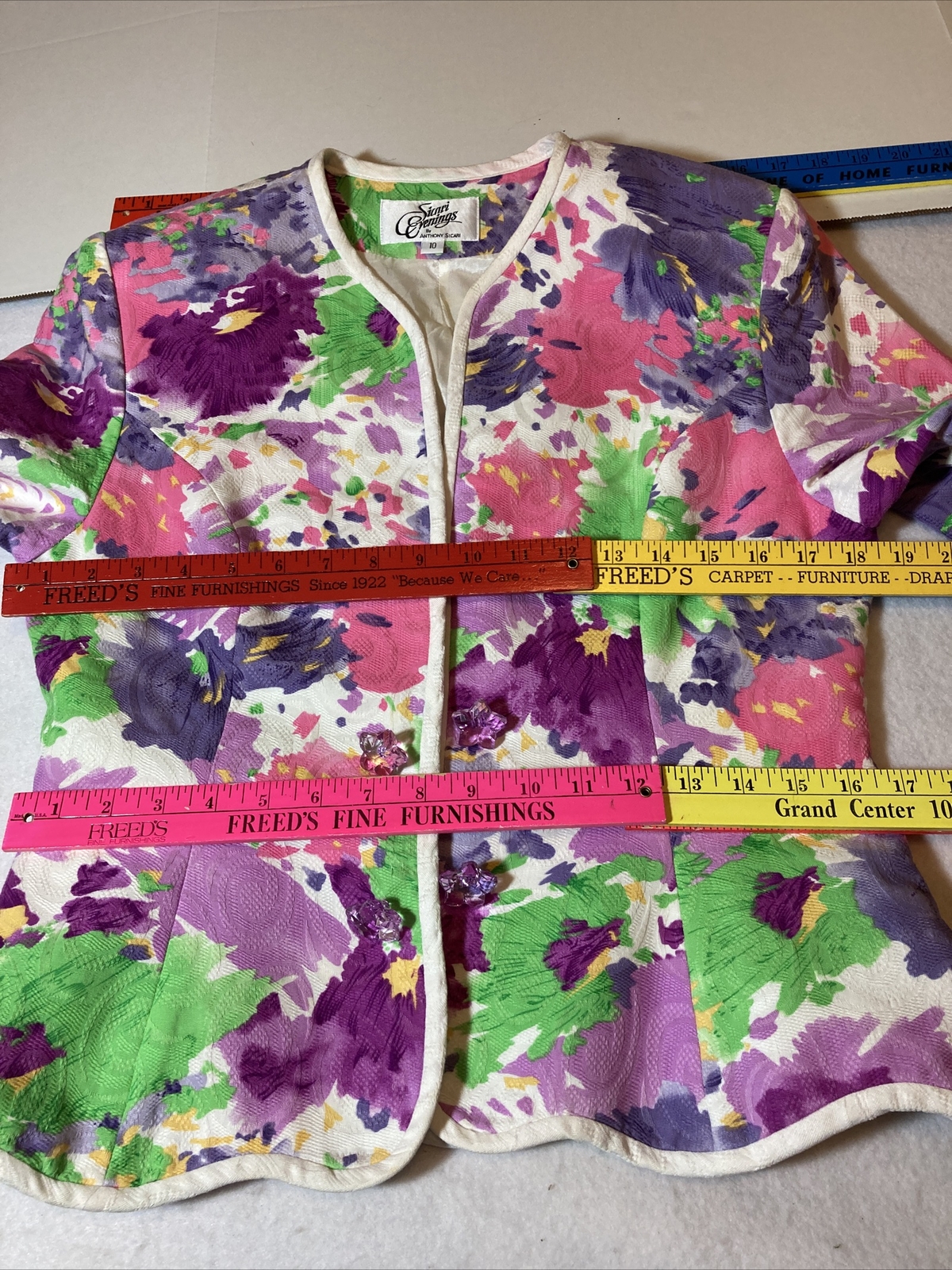 Gorgeous VTG Anthony Sicari Jacket/Top Evenings Floral Clear Buttons SZ 10 80-90