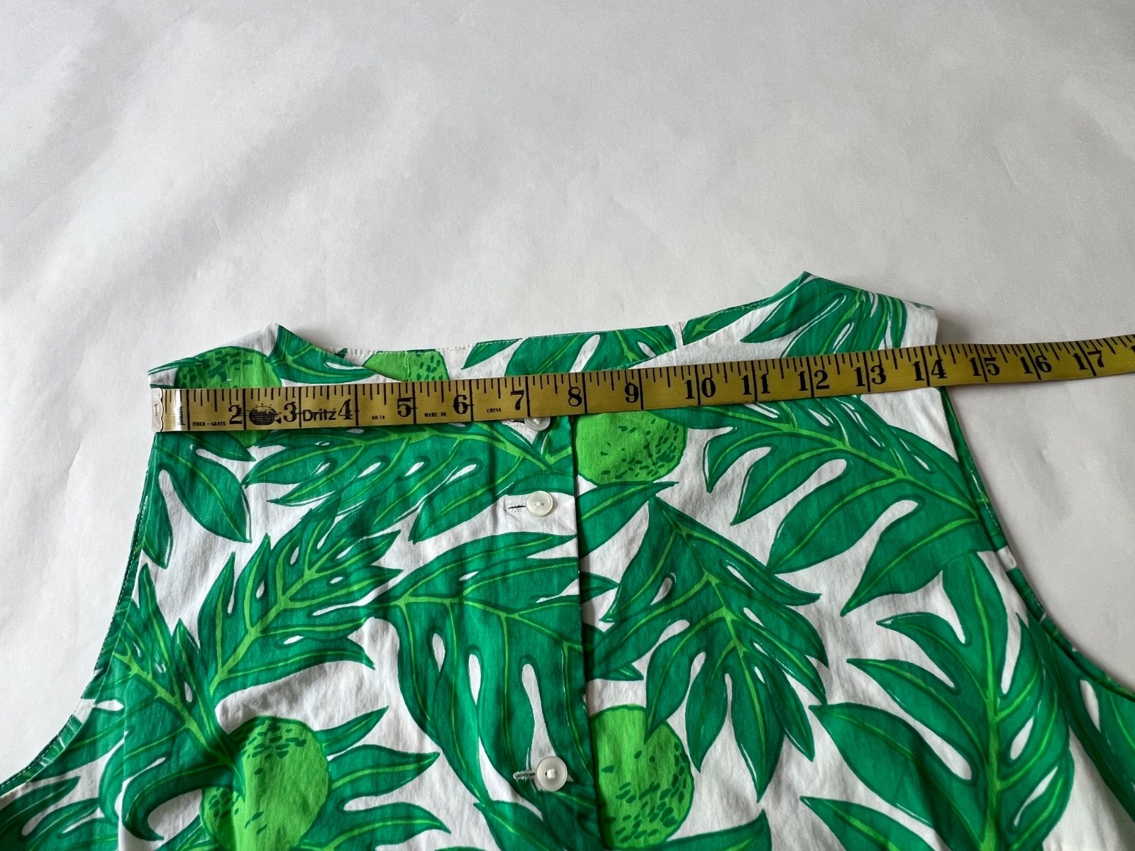 VTG 60’s Ruth Clarage Green Palm Leaves Lime Print Tunic Resort Sleeveless Top M