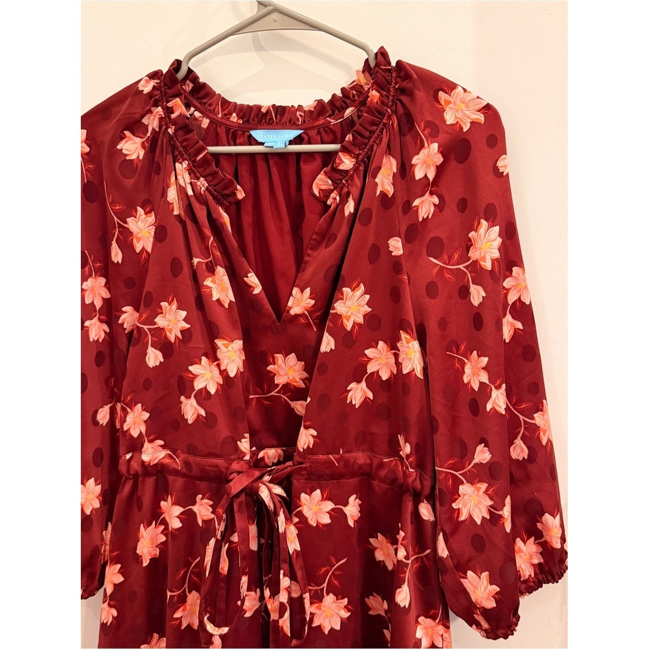 Draper James Floral & Polka Dot V-Neck Mini Dress Size M Boho Coquette