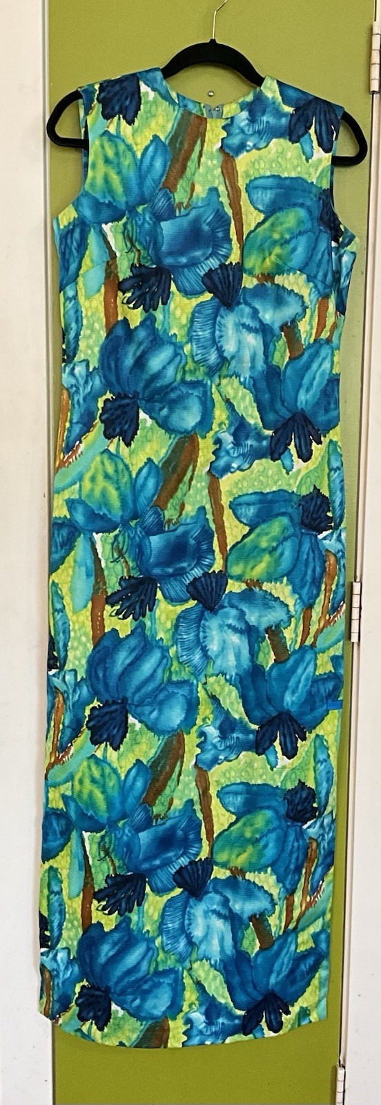 Vtg McINERNY Womens Hawaiian Maxi Dress Watercolor Floral Talon Zip Side Slit 12