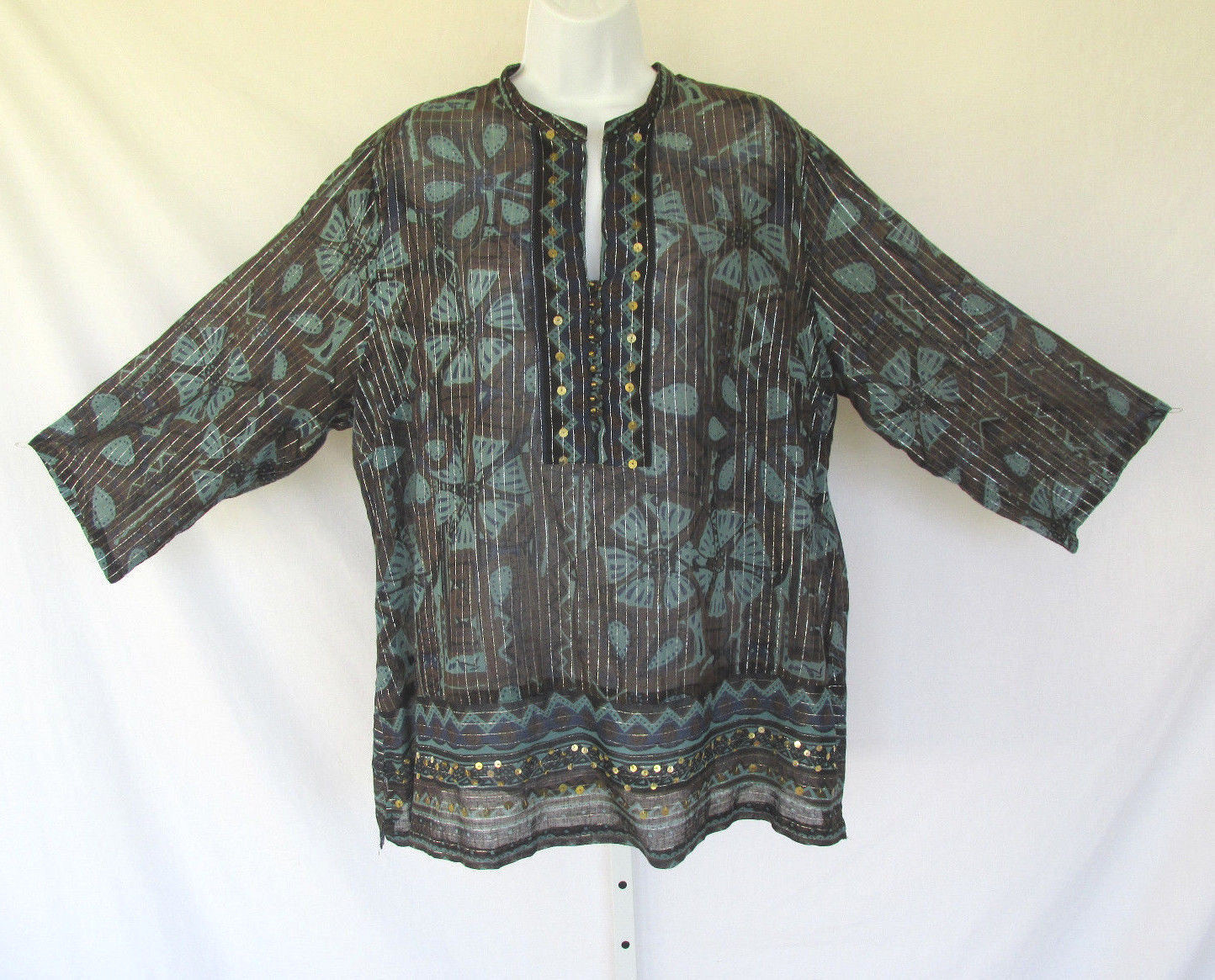 VINTAGE 1990s MILLENIUM COTTON SEQUIN BRASS BUTTON TOP BROCADE THREAD SIZE 18/20