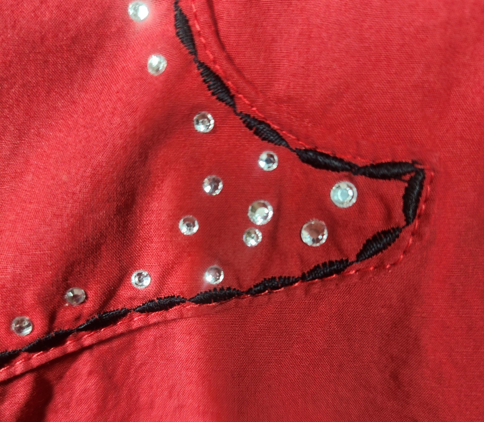 Western Shirt by Panhandle Slim Retro Vintage Red Crystals Black Texas Womens M