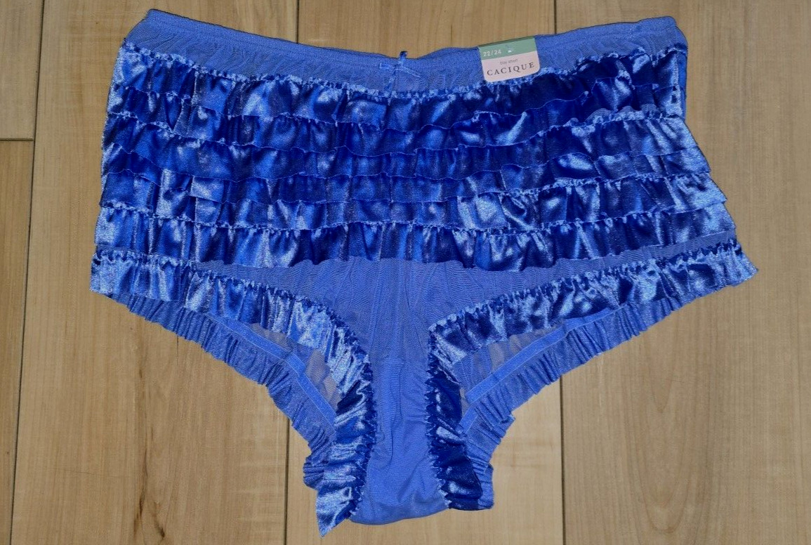 NWT OS Vintage RUFFLED Rumba CACIQUE Satin Sheer plus size panties sz 22/24
