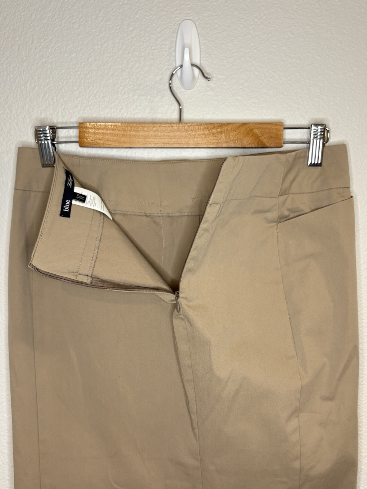 Vtg Les Copains Blue Khaki Pencil Skirt 6 30 Waist Sewn Pleat Made in Italy 90s