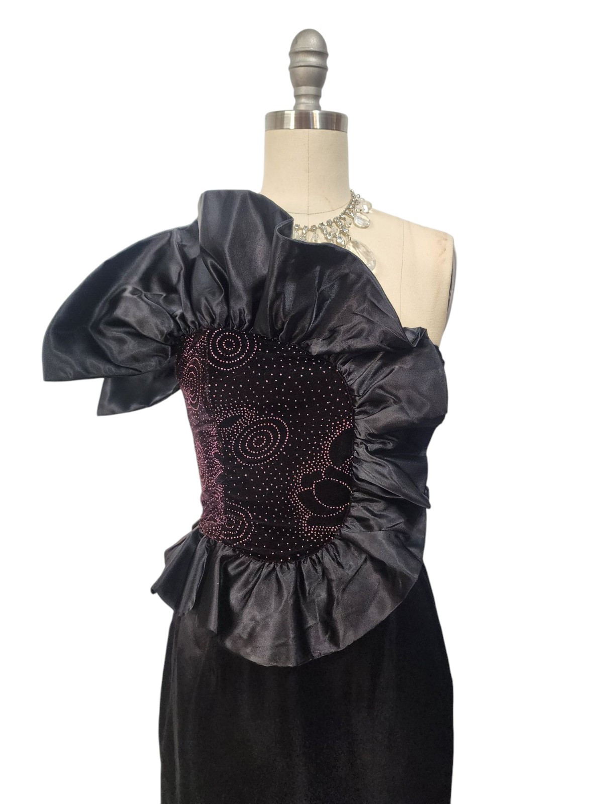 Vtg 80s Prom Dress XS 5 Gunne Sax Black Satin Short Avant Garde Origami Ruffle