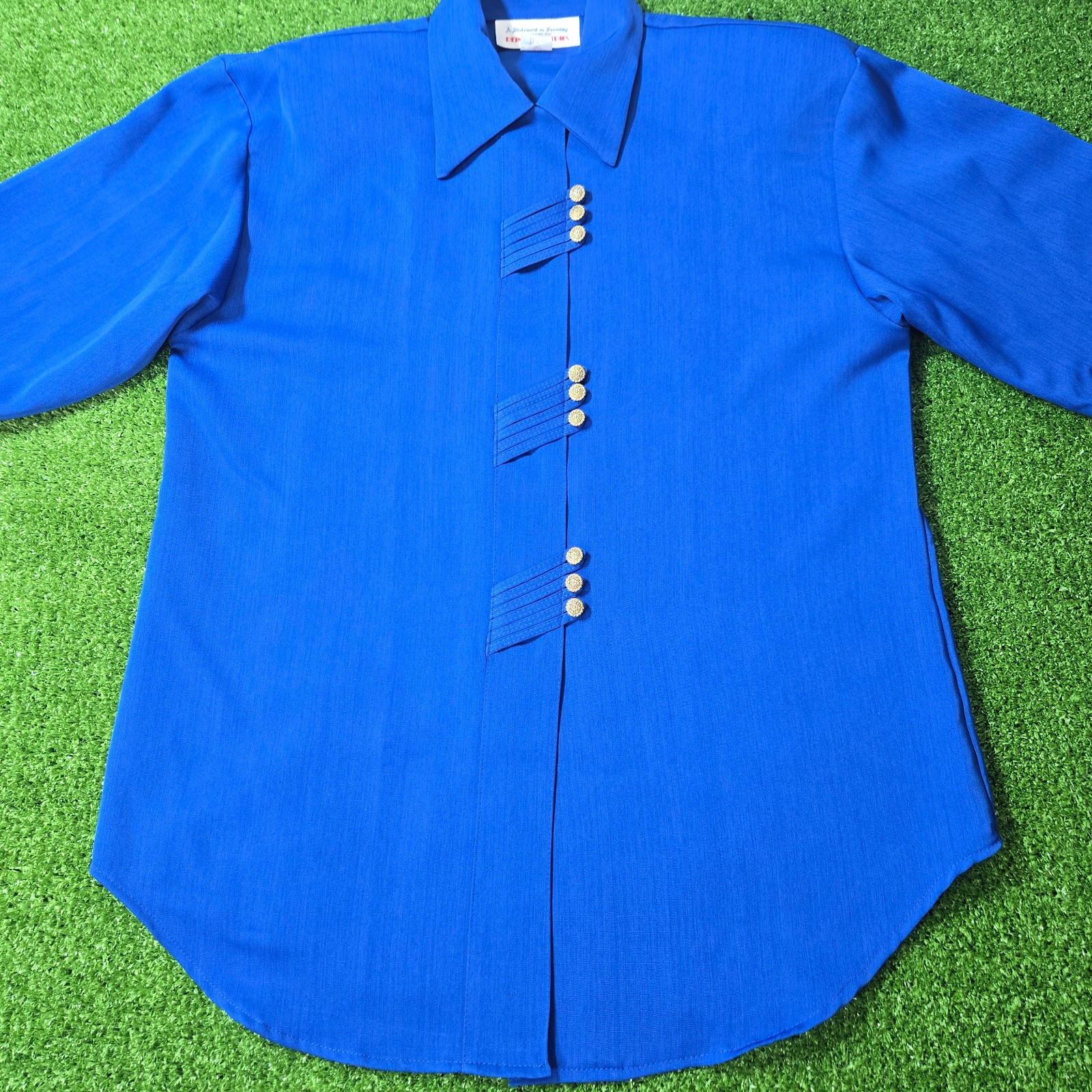 Reina Industries Sz 8 Shirt Top Electric Blue Oriental Button 3/4 Cuffed Sleeve