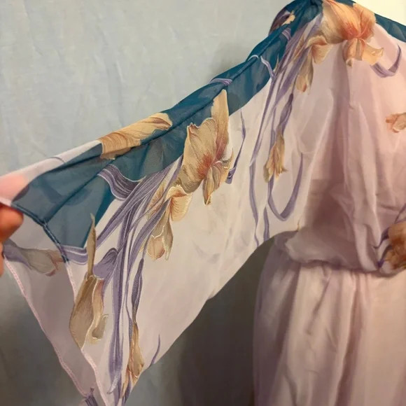 Vintage David Morris Chiffon Gown | Late 1970s–Early 1980s Pink Flowy Floral