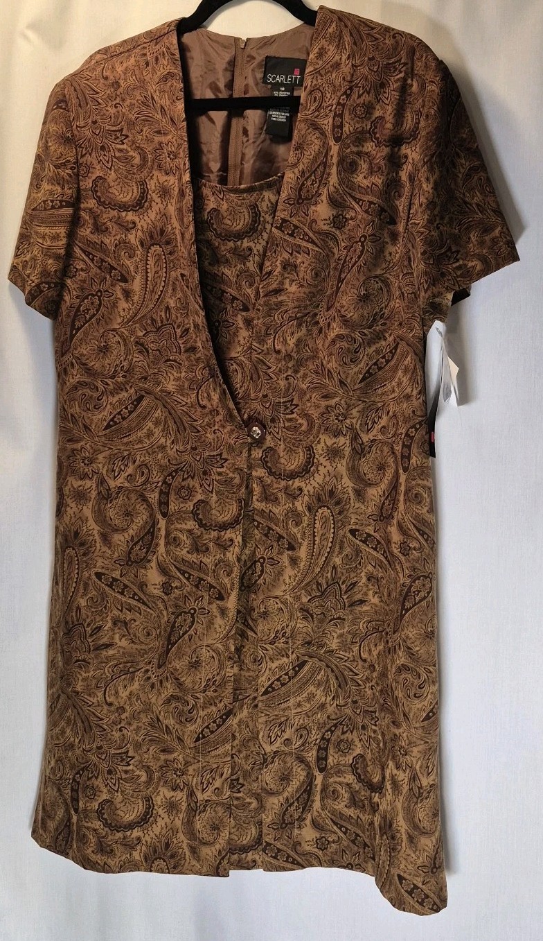 NWT Scarlett Brown Paisley Mock 2pc Jacket Dress 18 Work Career Midi Sheath