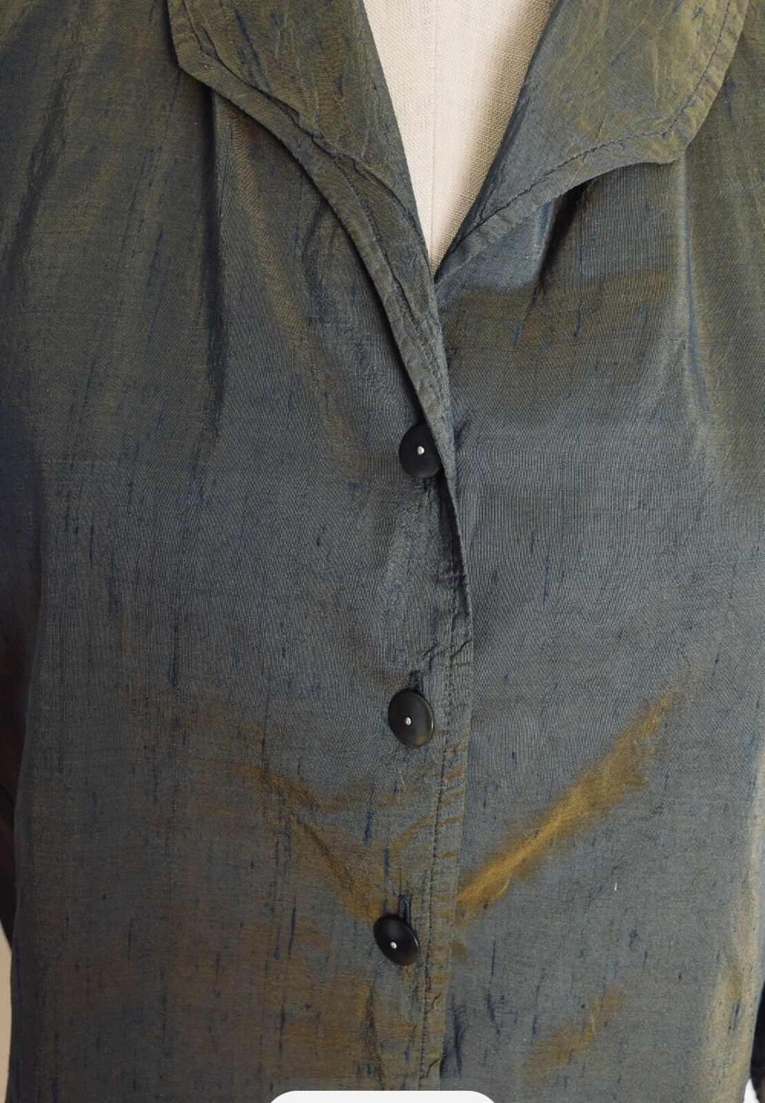 vintage 90s jacket FLAX by Jeanne Engelhart olive silk iridescent lagenlook top