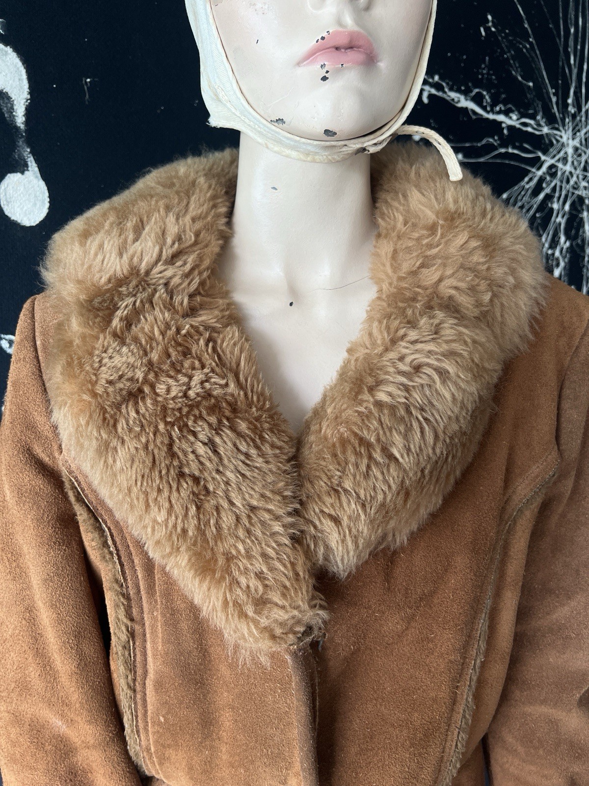 Vintage 70s Leather Penny Lane Car Coat Suede Fur Lined Wool Collar Short Boho