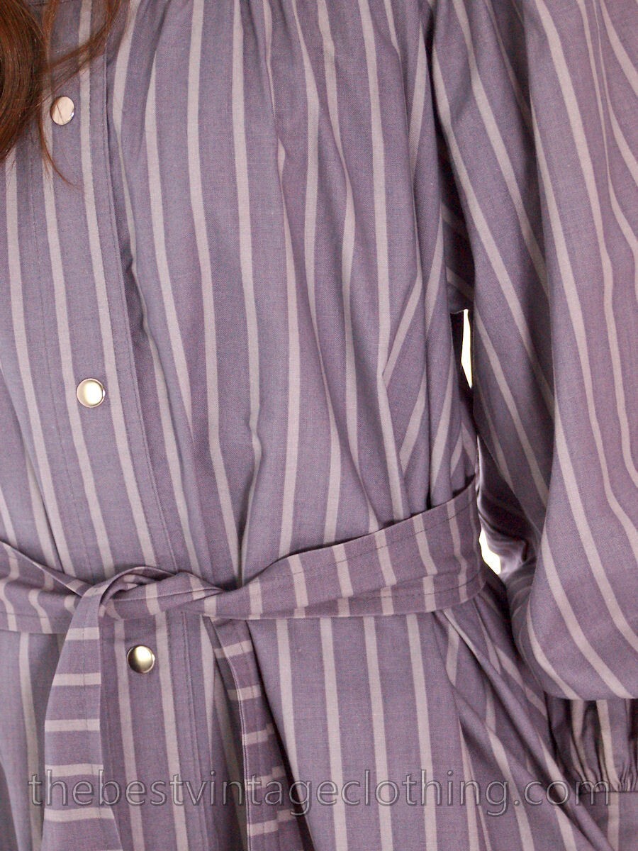 Vtg Vuokko Suomi Tent Shirt Dress XXS Gray Piccolo Stripe Cotton Snap Front