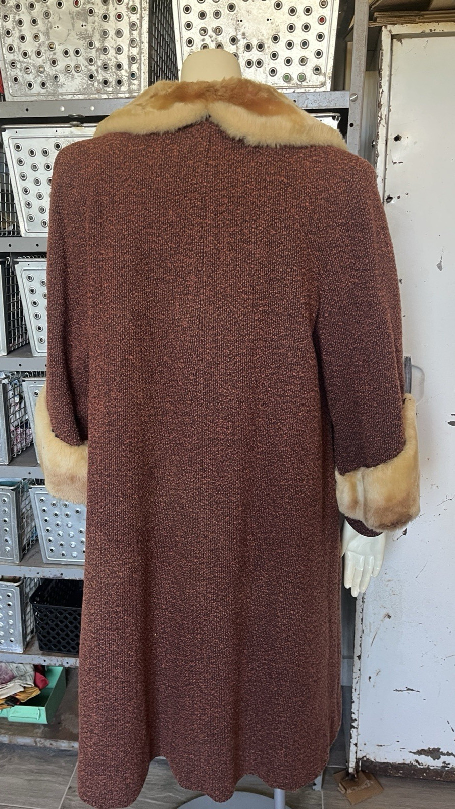 Womens Vintage 1960s Swing / MCM Shearling / Brown Wool Tweed Coat Sz M/L