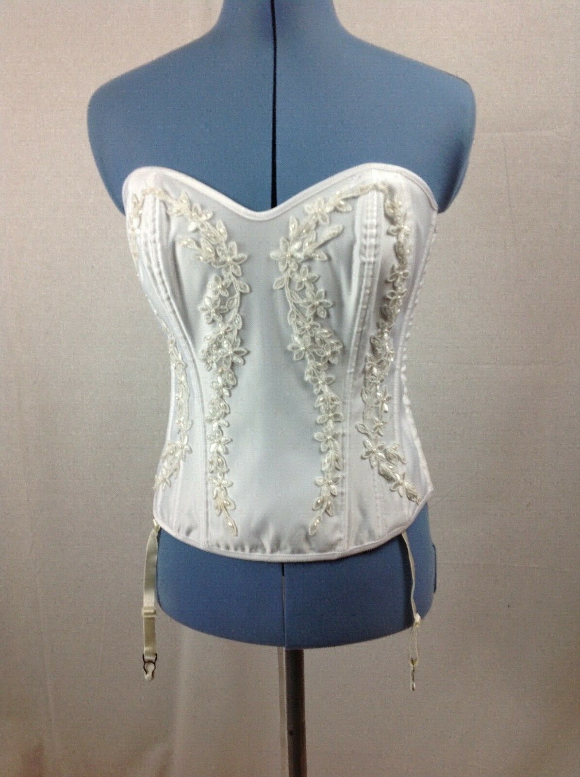 Shirley of Hollywood White Satin Beaded Bustier