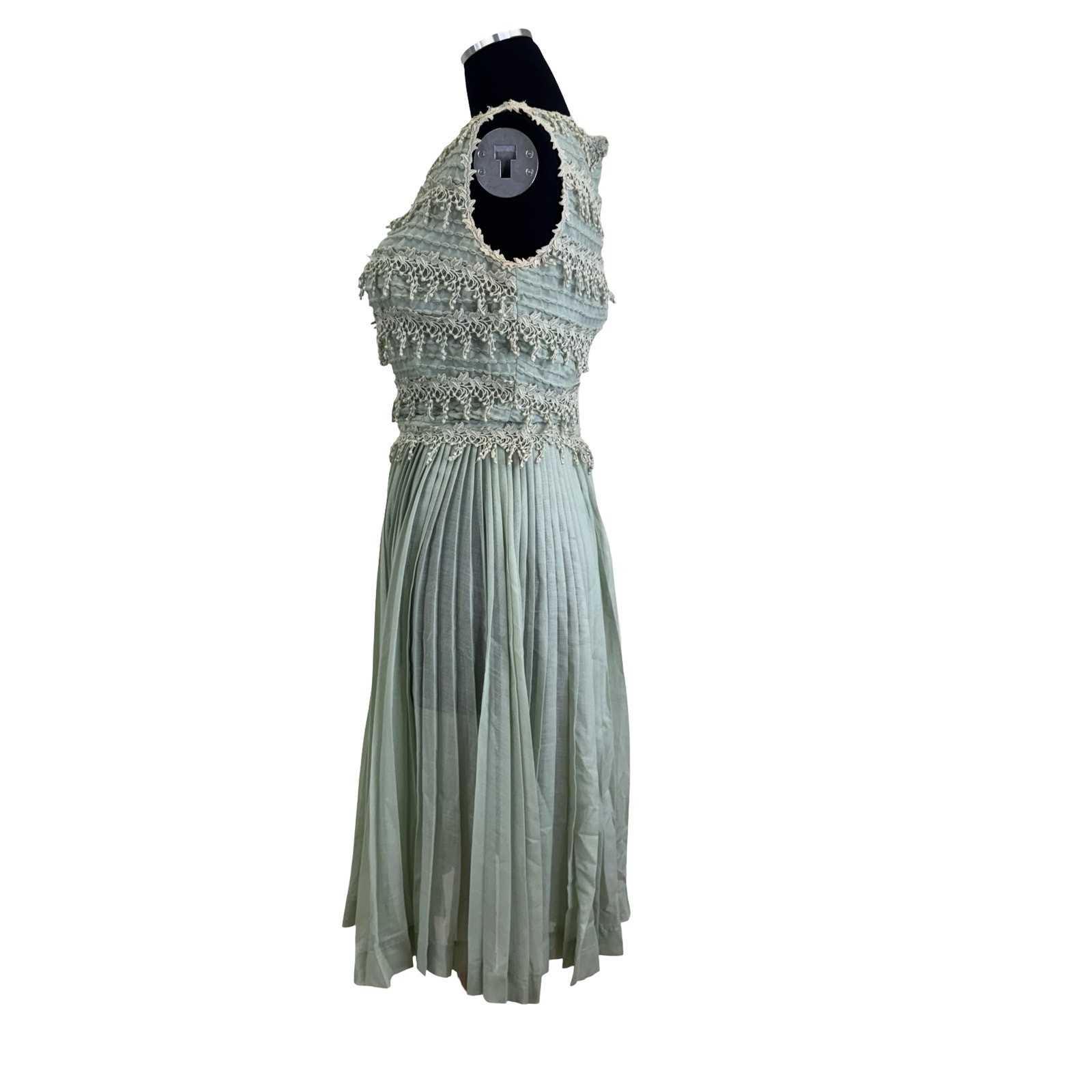 1950s Mint Green Carlye Party Dress Pleated Skirt | Vintage Cocktail Dress XS/S