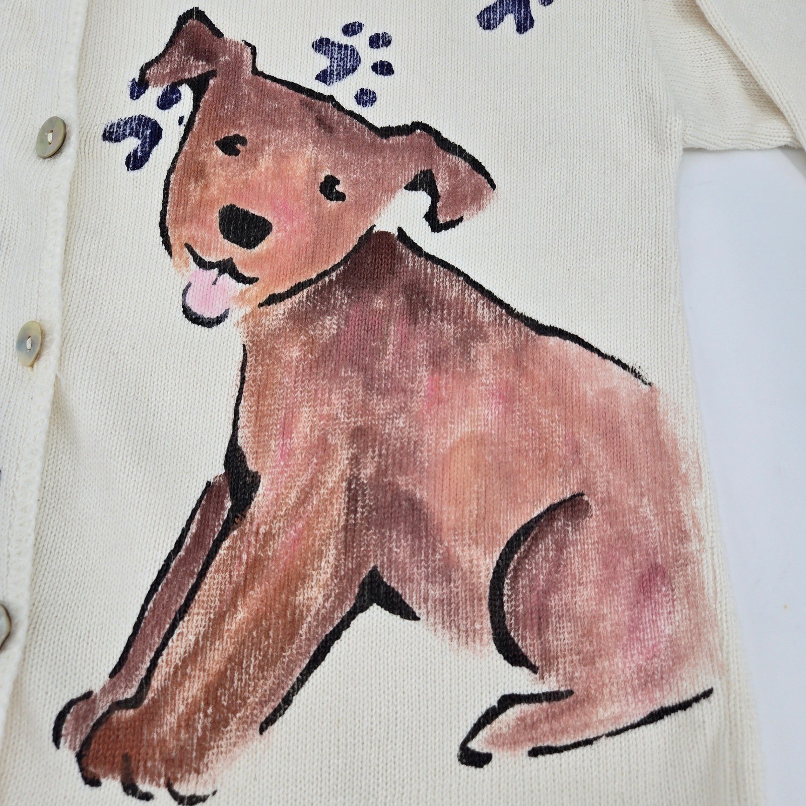 Diane Wat Design Hand Painted Dog Cardigan S/M Artisanal Whimsigoth Dog Mom