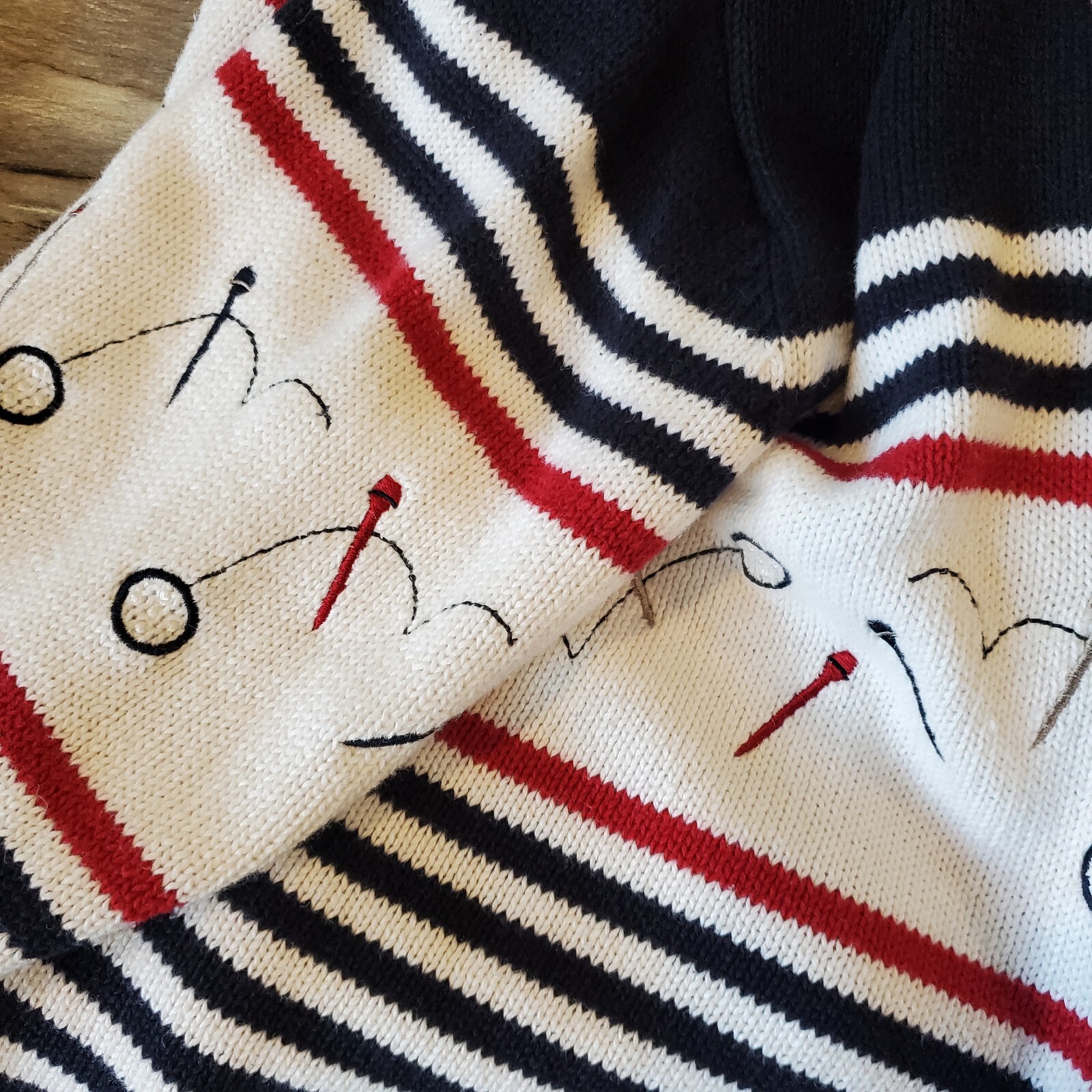 90s M Novelty Golf Tee Zipup Cardigan Sweater Preppy Striped Navy Country Club