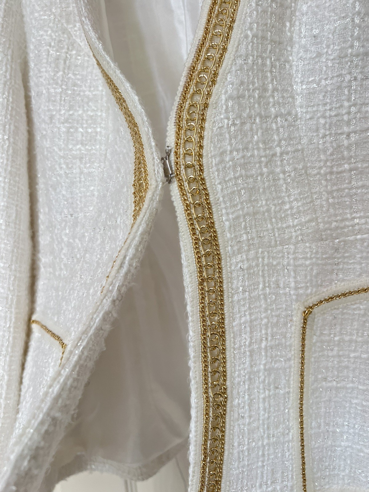 VNTG Elite Champagne White Tweed Blazer Church formal Business Old Money Sz 8