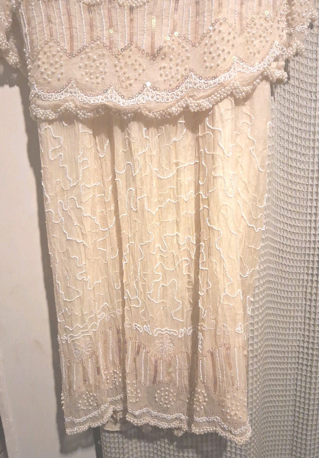 Vintage 2 Piece Pure Silk Dress Beige Pre-owned