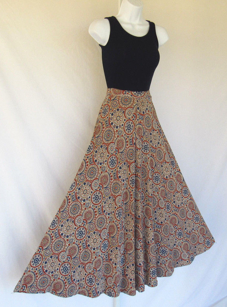 VITAGE 1960s MOD RT JRS. COTTON WOOL SKIRT CREAM BLUE COGNAC BRONXE TAN