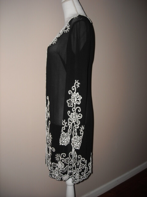 Vintage NWT Sheer Black White Beaded Long Open Top Size 4 Together (Spiegel)