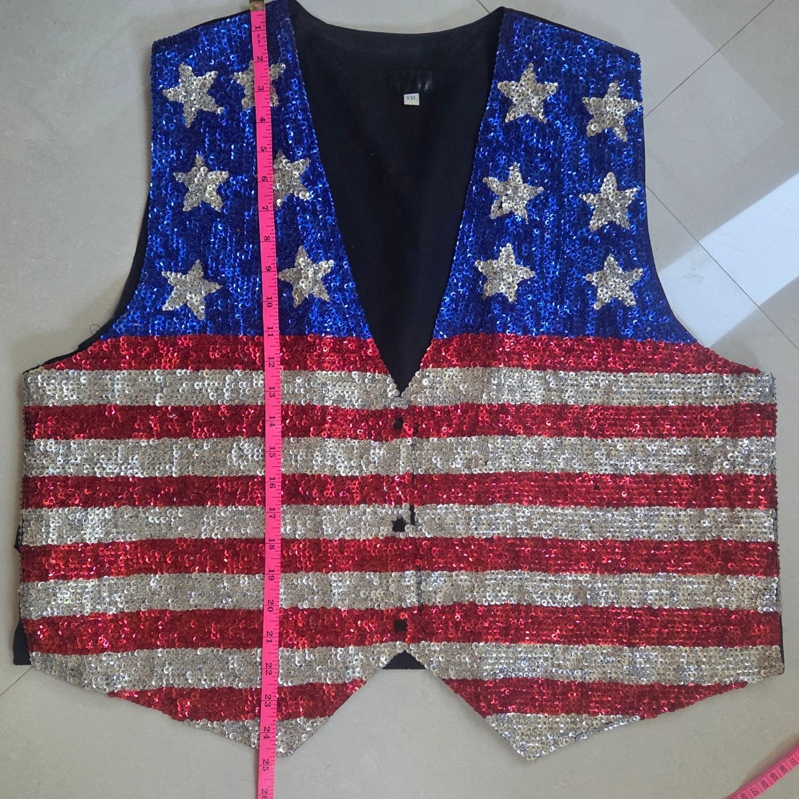 Vintage American Flag Sequin Vest XXL 4th of July Patriotic Stars Stripes USA