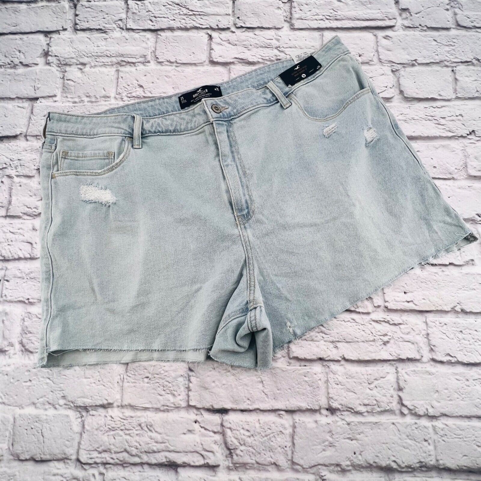 NEW Hollister Mom 3″ Short plus Size 21/35 Light Wash Ultra High Rise Vintage
