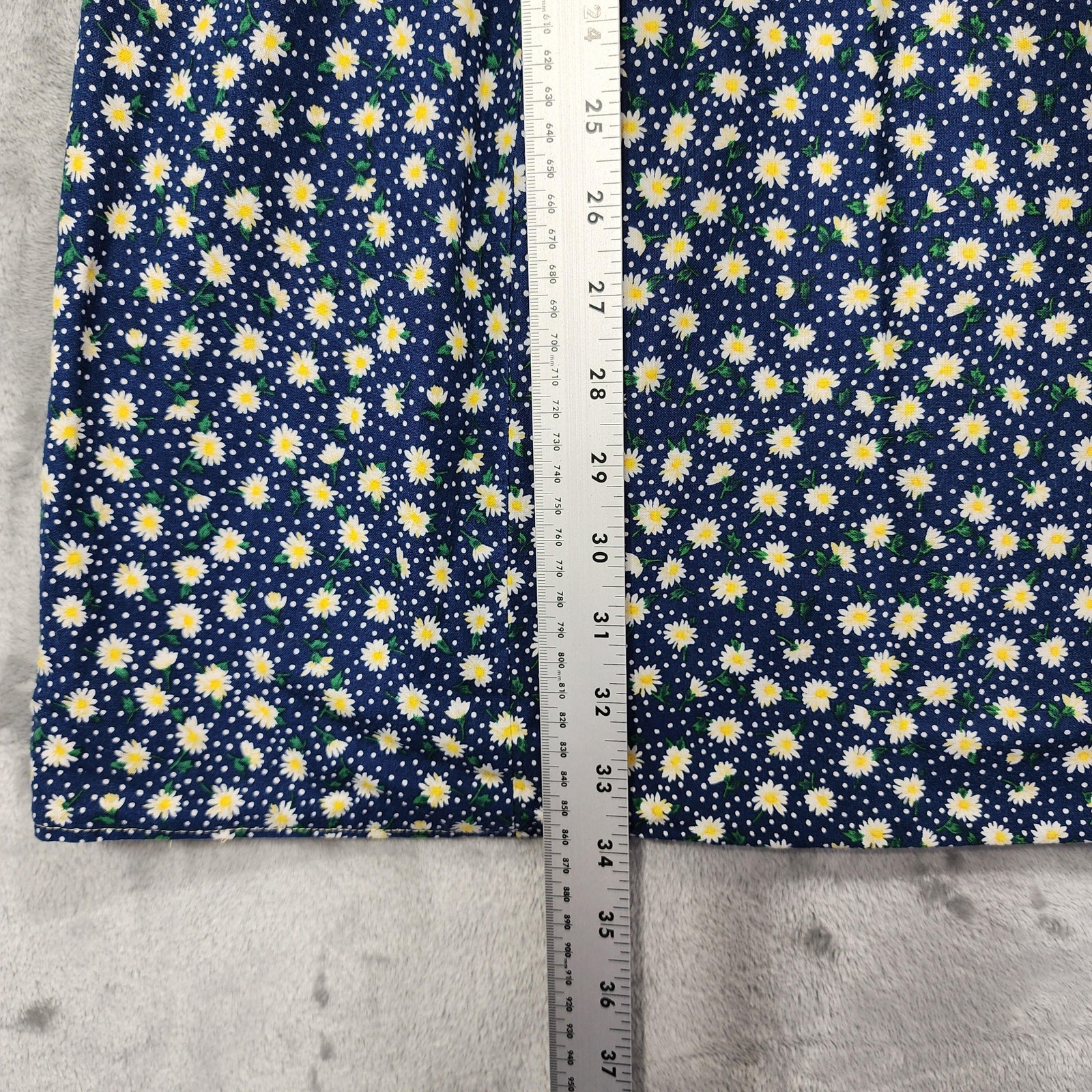 Vintage Dress Women XS Blue Yellow Floral Polka Dot Cotton Mini Cap Sleeve Daisy