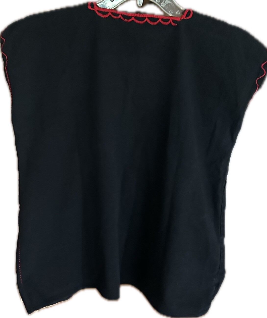 VTG FLORAL EMBROIDERED COTTON BLOUSE BLACK RED GREEN S/M HUIPIL GUATEMALA MEXICO