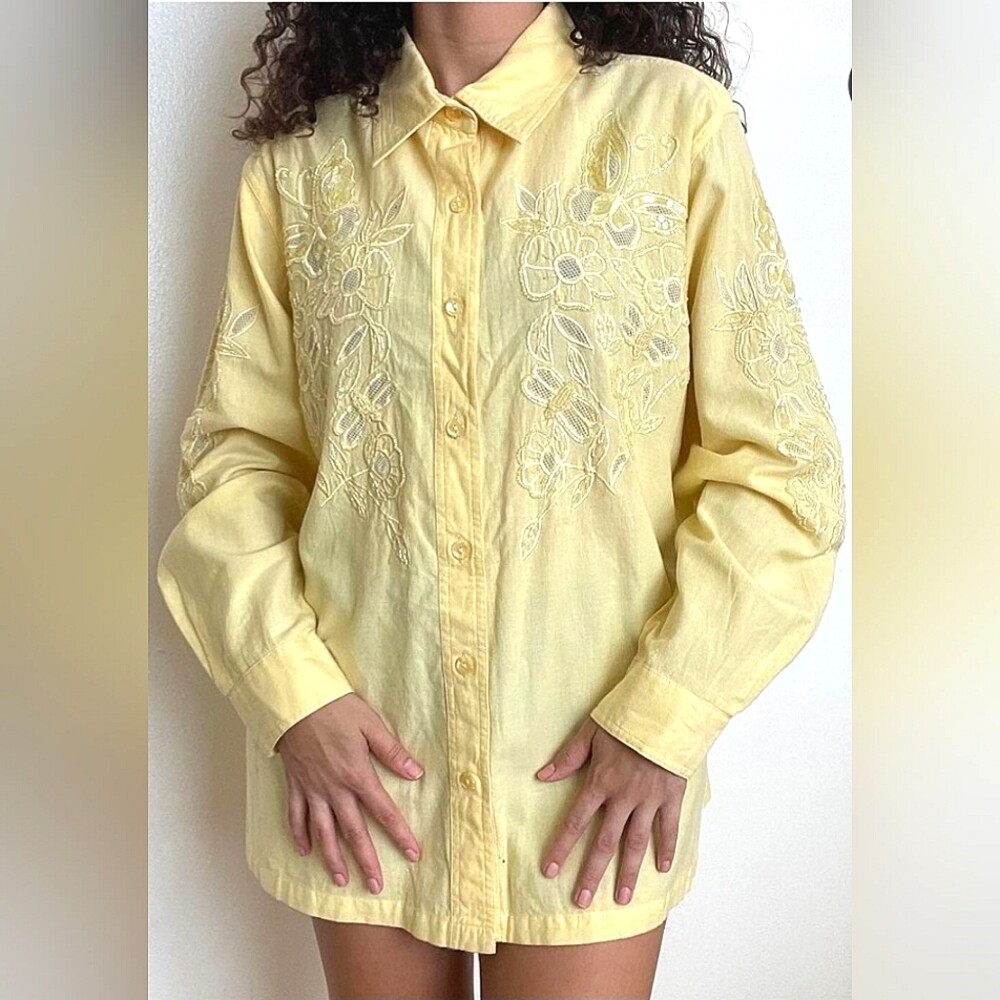 Vintage Quaker Factory Beaded Sequin Floral Button-Up Top Sz 1X NWOT Gift