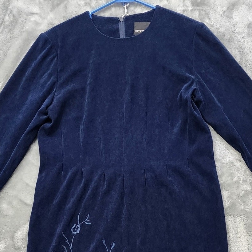 Vintage Positive Attitude Dress Womens 6 PETITE Blue Faux Suede Embroidered