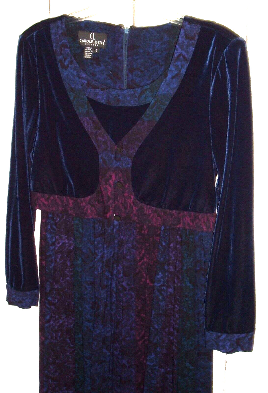 Vtg Carole Little Purple Velveteen Maxi Dress attached Jacket Artsy Fair Maiden