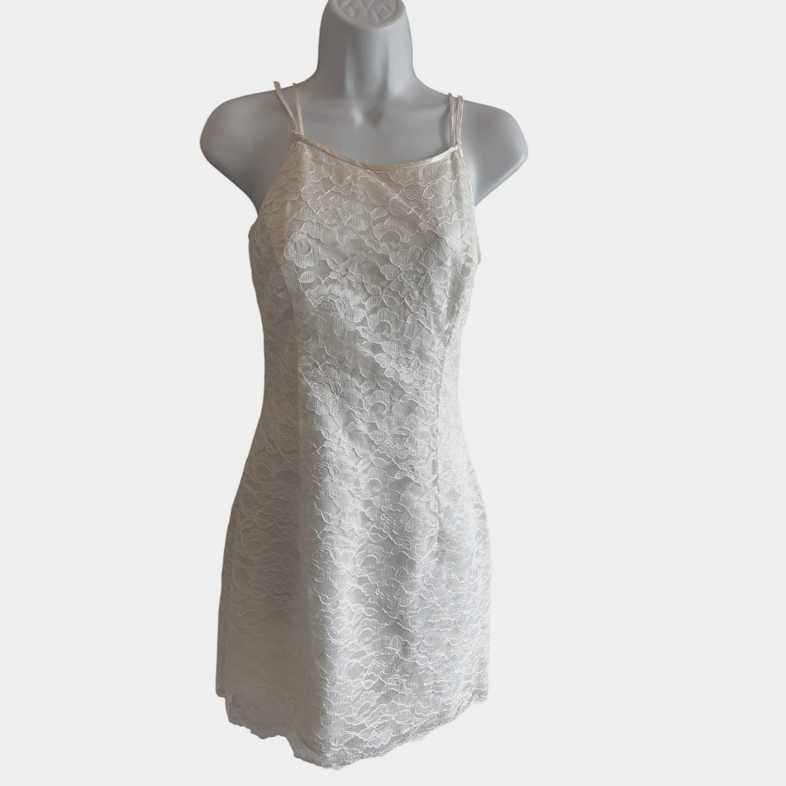 Jessica McClintock Gunne Sax Dress 7/8 Ivory Lace Mini Corset Back Vintage 90s