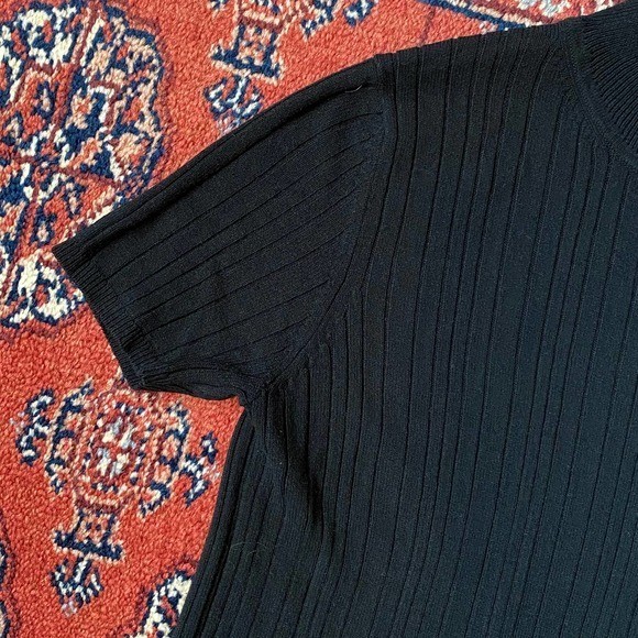 VTG CHAUS Size PS Black Cable Knit Mock Turtleneck Short Sleeve Pullover Top