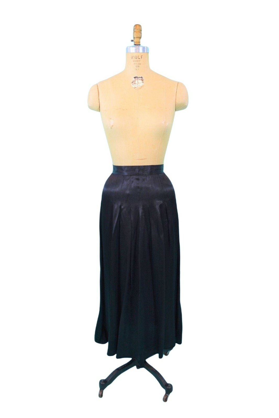 Vintage 1970s Black Satin Skirt Mrs H Winter Henri Bendel W 23″