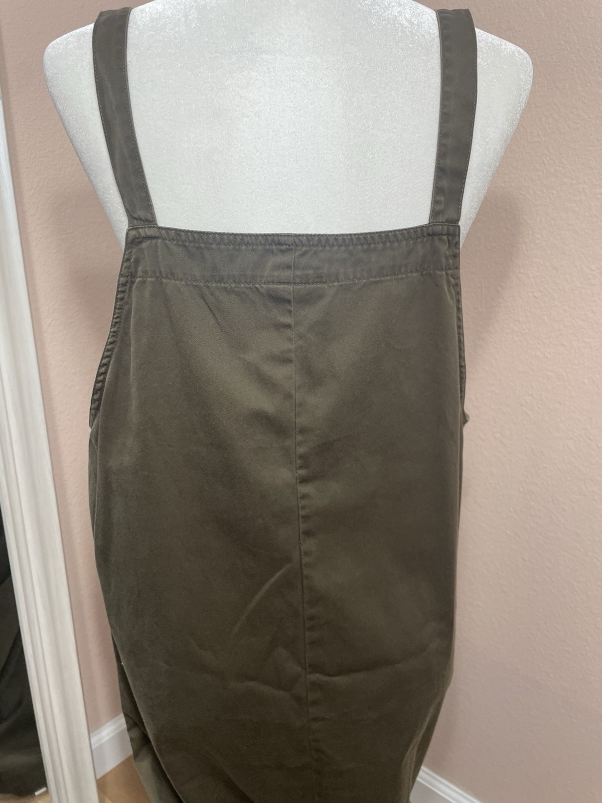 Vintage Chico’s Utility Jumper Dress Olive Green Pinafore Workwear Size 2