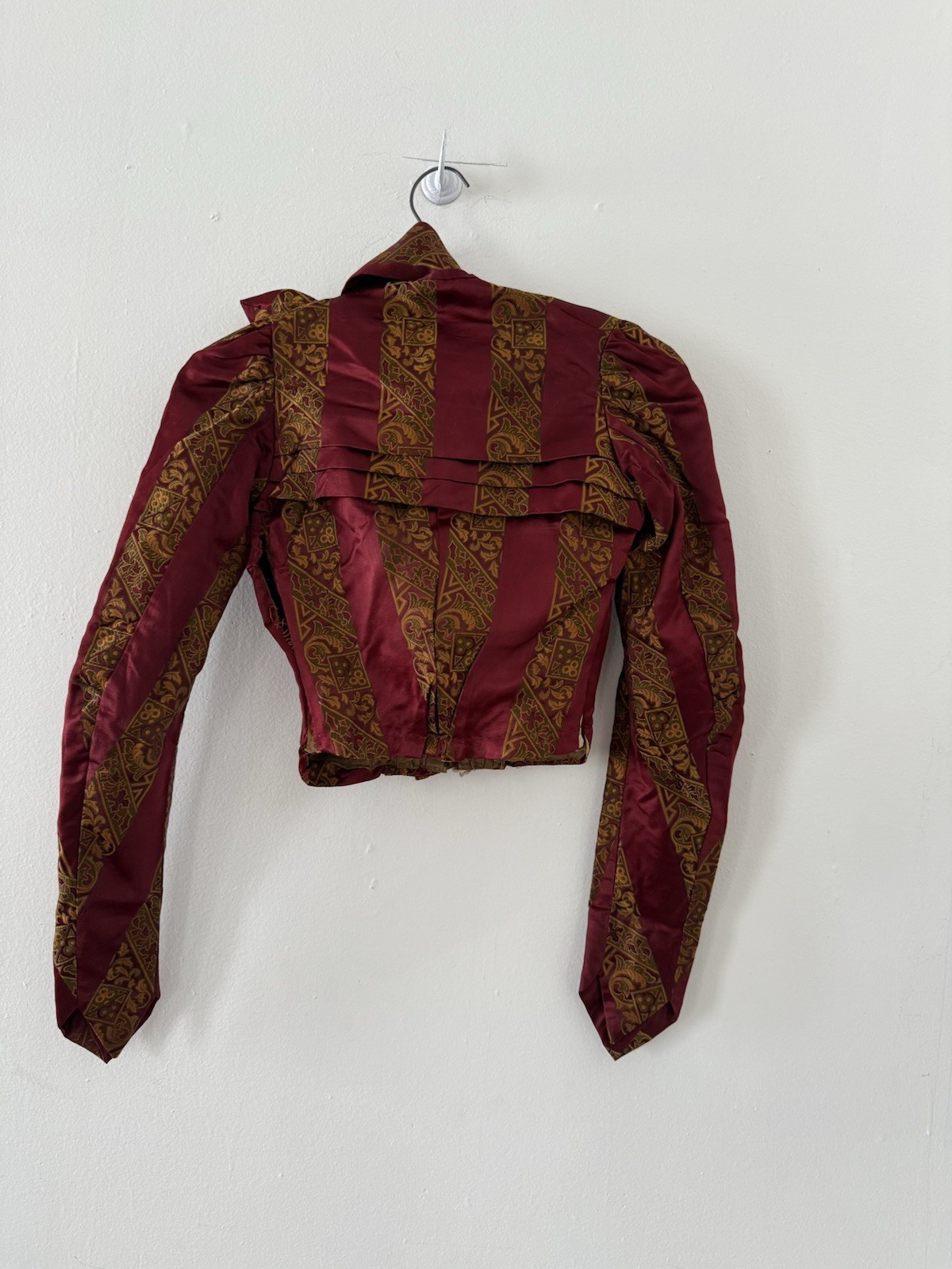 Antique Victorian Brocade Silk Satin Bodice Jewel Toned Boning 1800s XXS/XS