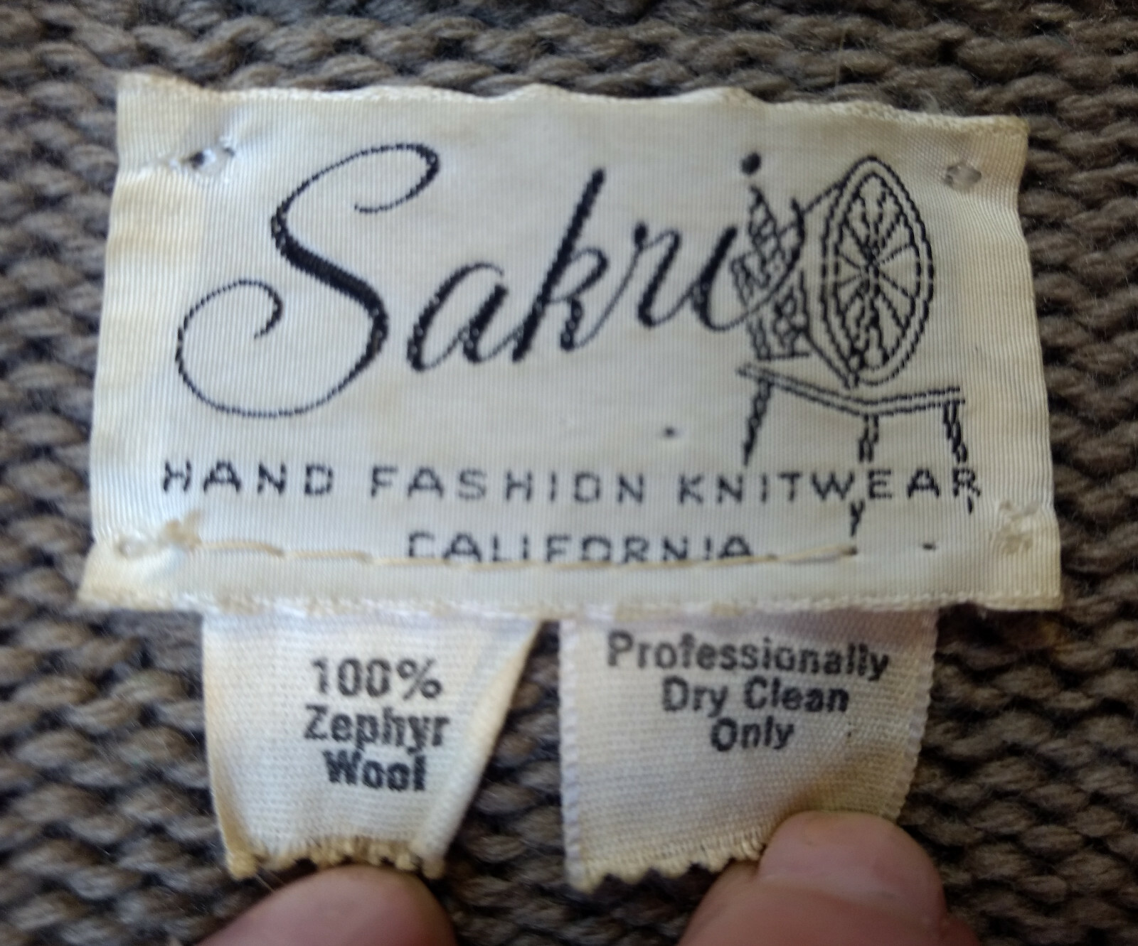 SAKRI Taupe Zephyr Wool Wrap Cardigan Sweater 1960s MCM VTG Fur Collar Tie Belt