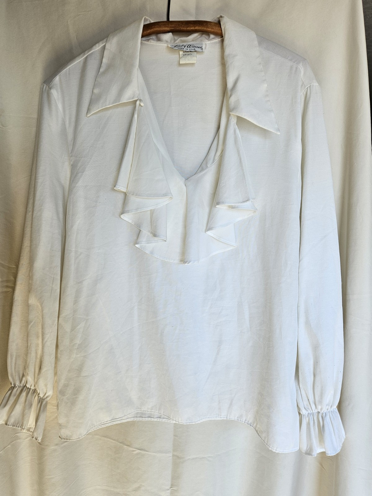 Vintage Womens White Romantic Ruffle Light Academia Blouse Sz M Lucky Winner