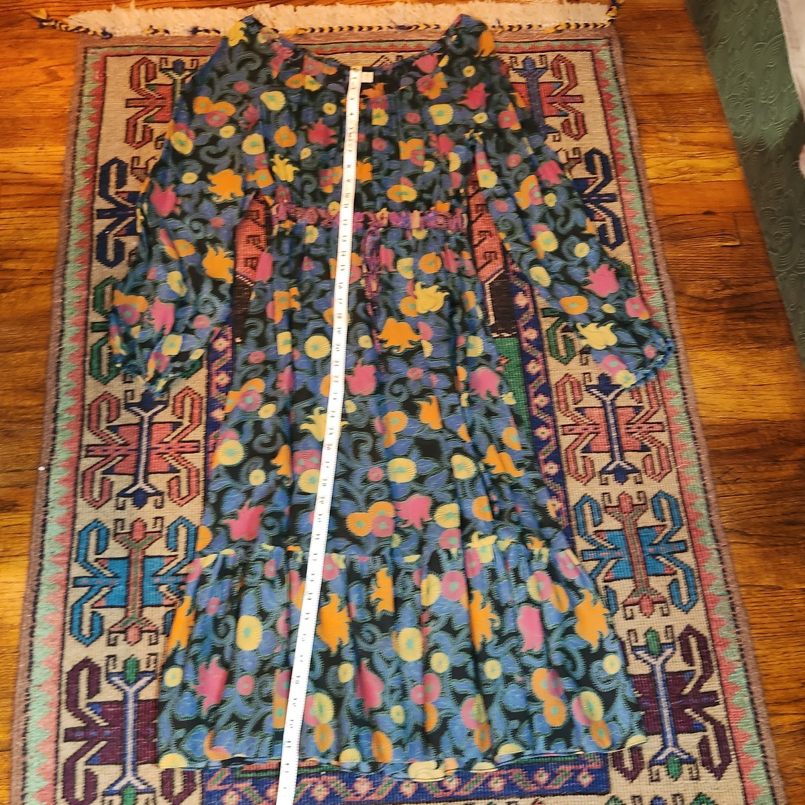 VINTAGE 1970S HIPPIE PEASANT DRESS WITH MATCHING REVERSIBLE DRESS ELASTIC WAIST