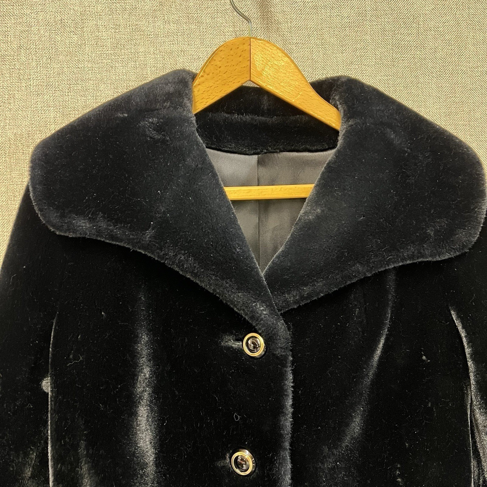 Borgazia Career Originals Vintage Faux Fur Coat Womens 10 Black Belted READ