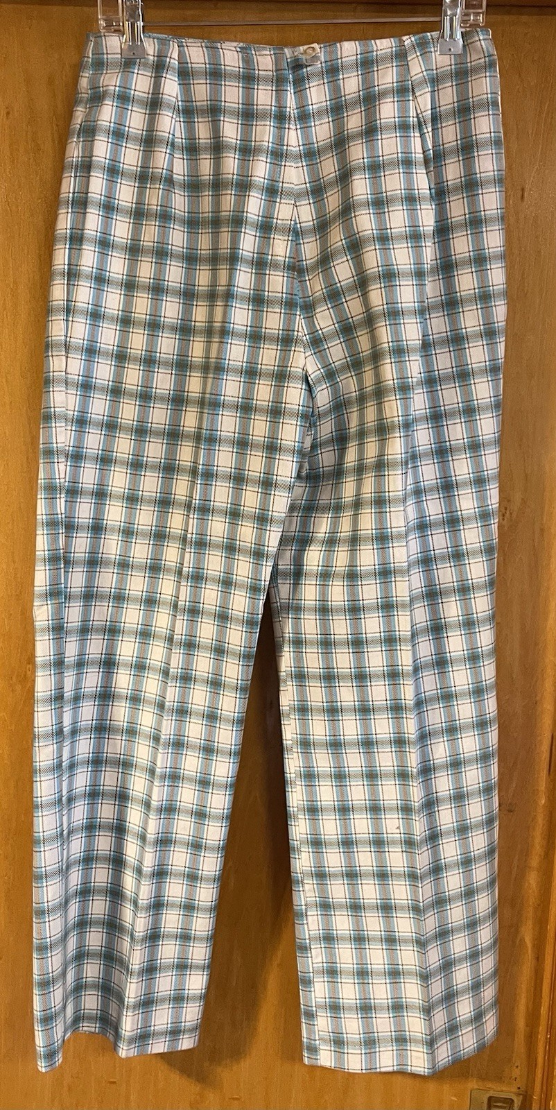 Vintage 70s PYKETTES Womens 30 x 27 White Blue Plaid Ankle Pants