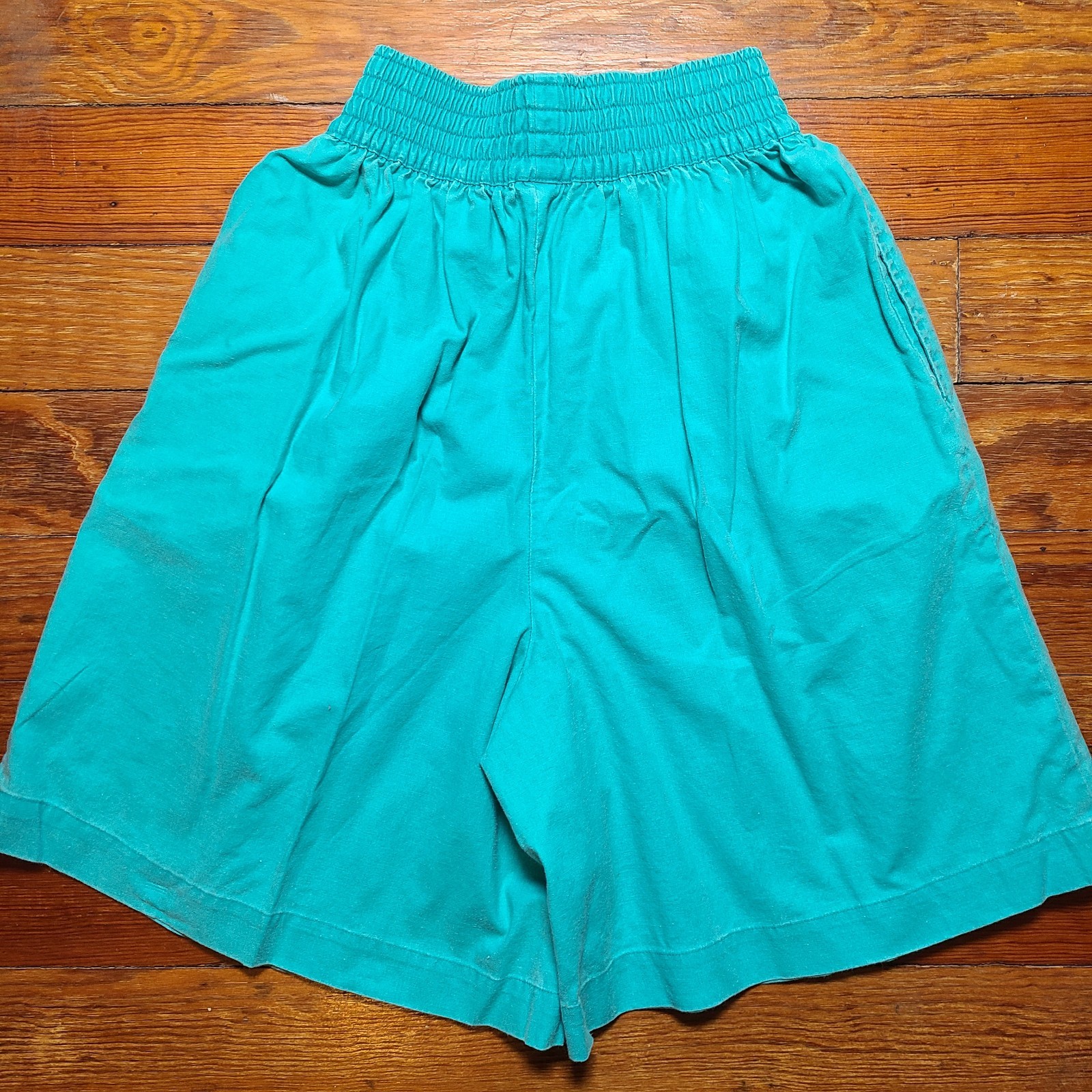 Vintage 80s Shorts Womens 7/8 Pull On Elastic Waist Cotton Baggy Loose Bermuda