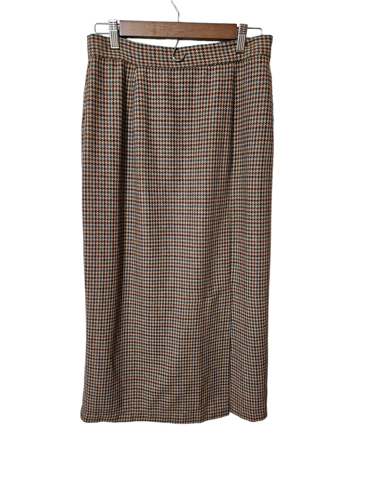 Fundamental Things NWT Vintage Wool Houndstooth Skirt. Tan,Rust, and Teal 12