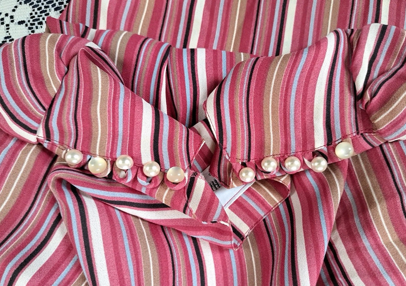 Lizzy & Johnny By Lucero Dress 12 Mauve Striped Elastic Waist Short Sleeve VTG