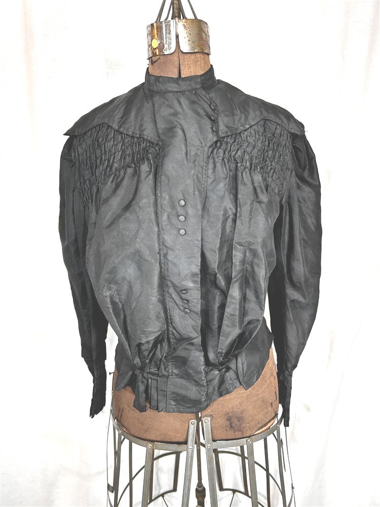 antique blouse black Victorian bust 38 high neck needs repair original 1880s