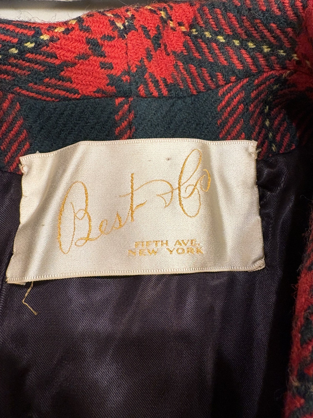 Vintage 1960s Best & Co Fifth Ave. NY Wool Plaid Cape Red and Green Plaid