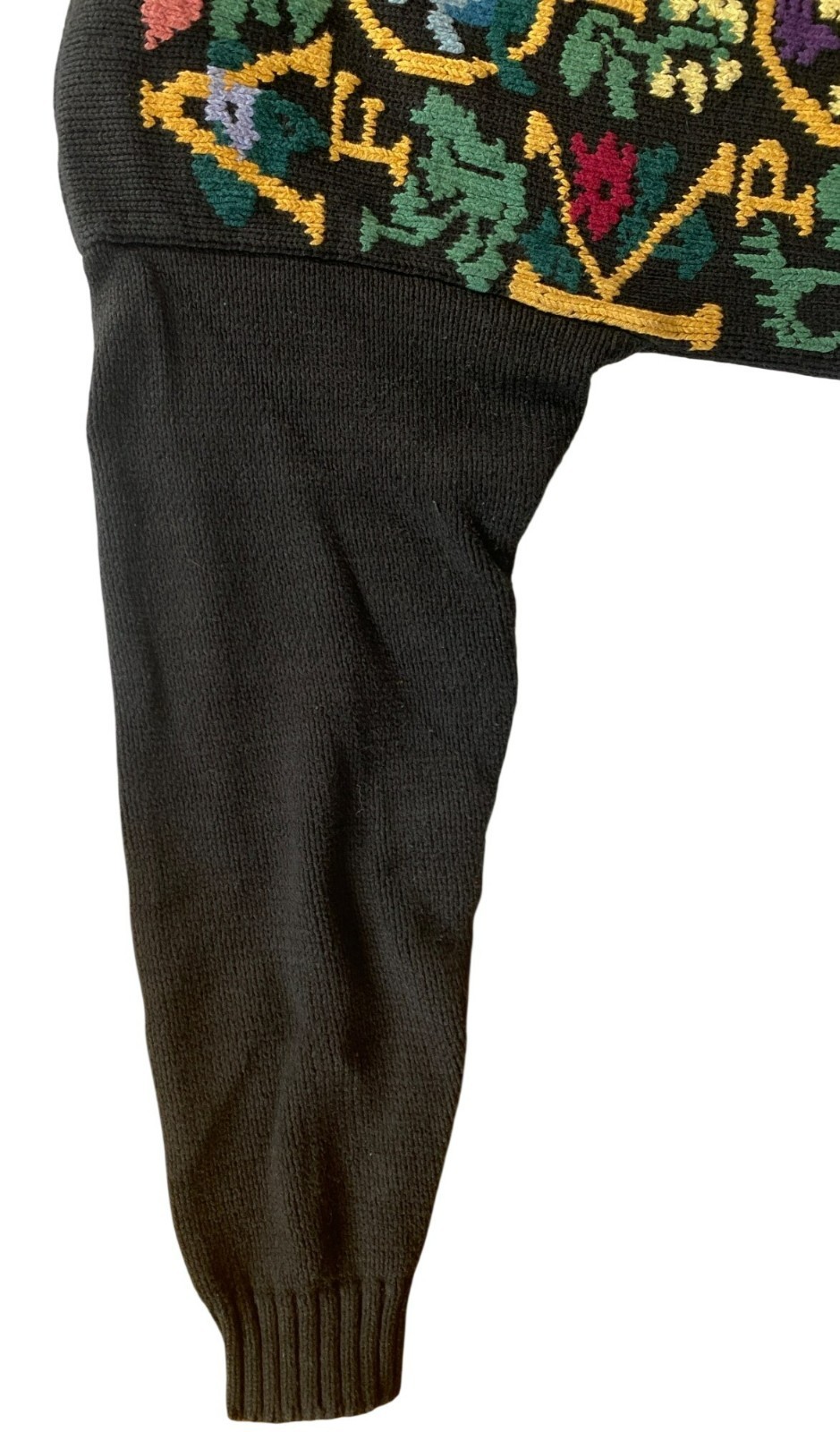 Vintage Sweater Eagle’s Eye Cottagecore Grannycore Alphabet Black Y2K 80’s LARGE
